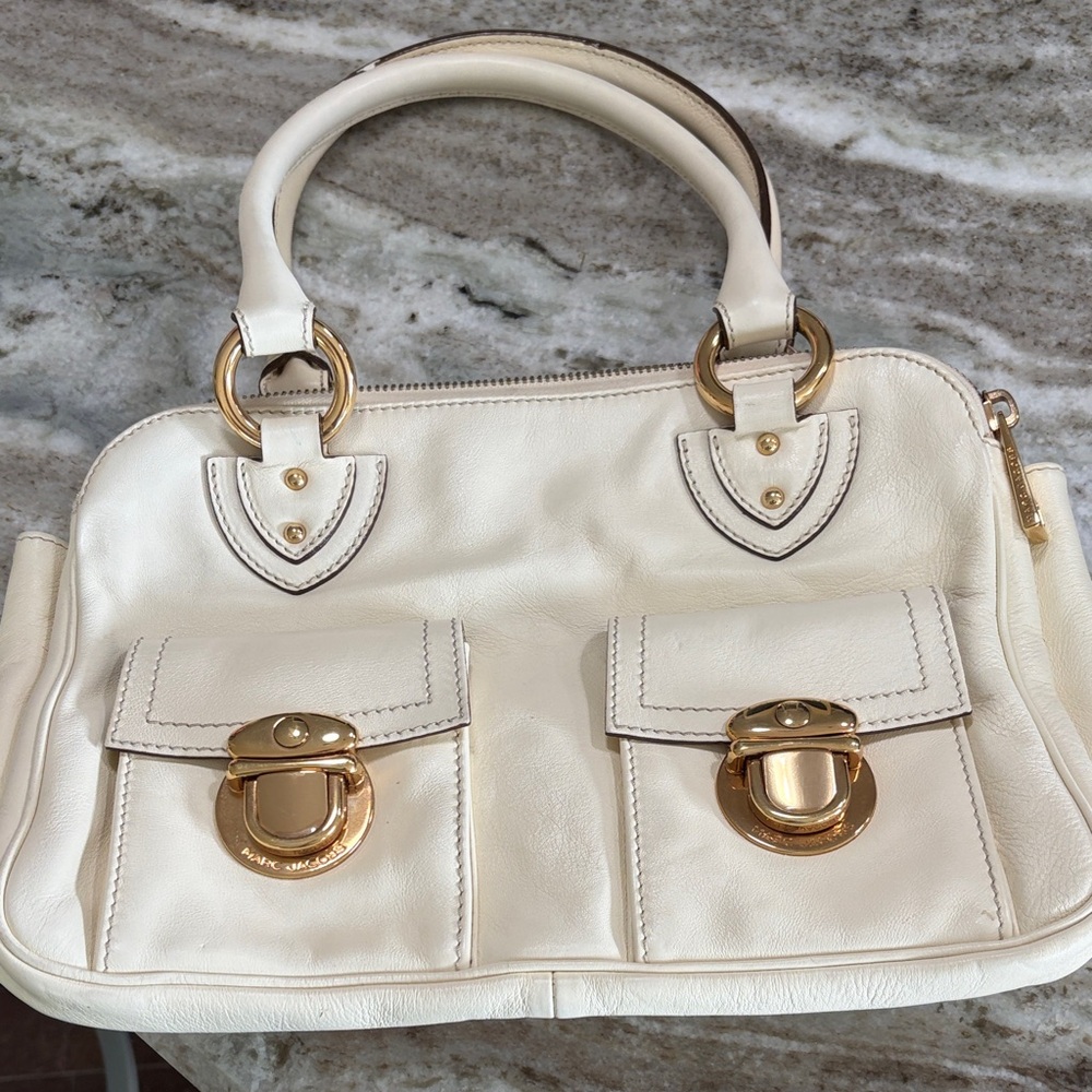 Marc Jacobs Cream Satchel with Gold Hardware